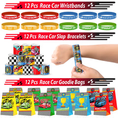 PLOUGVI race car bracelets and keychains make keepsakes for guests.