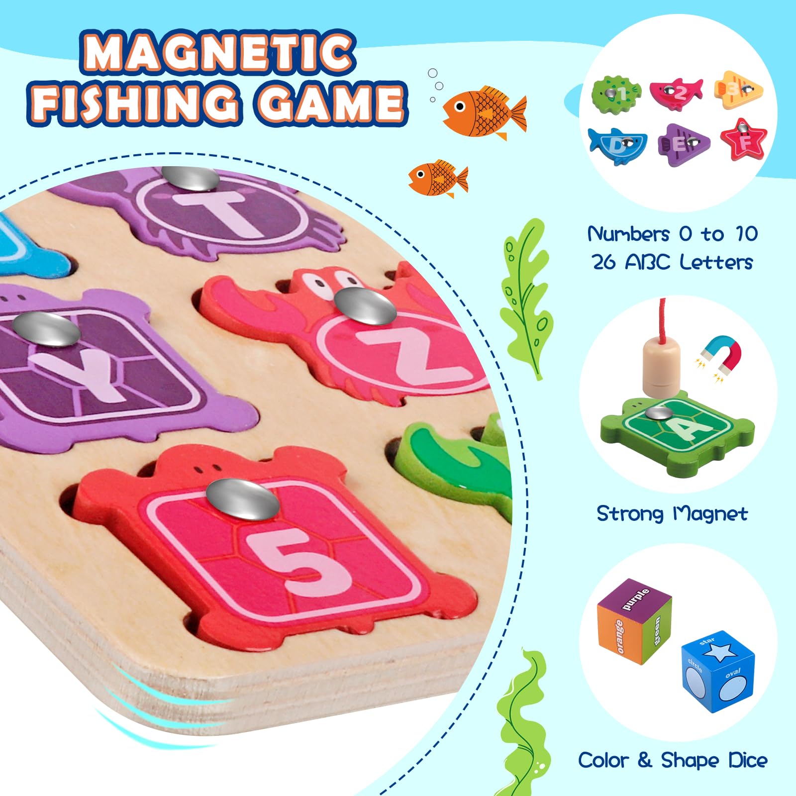 Plunack Alphabet Fishing Game shape dice add sorting and matching opportunities