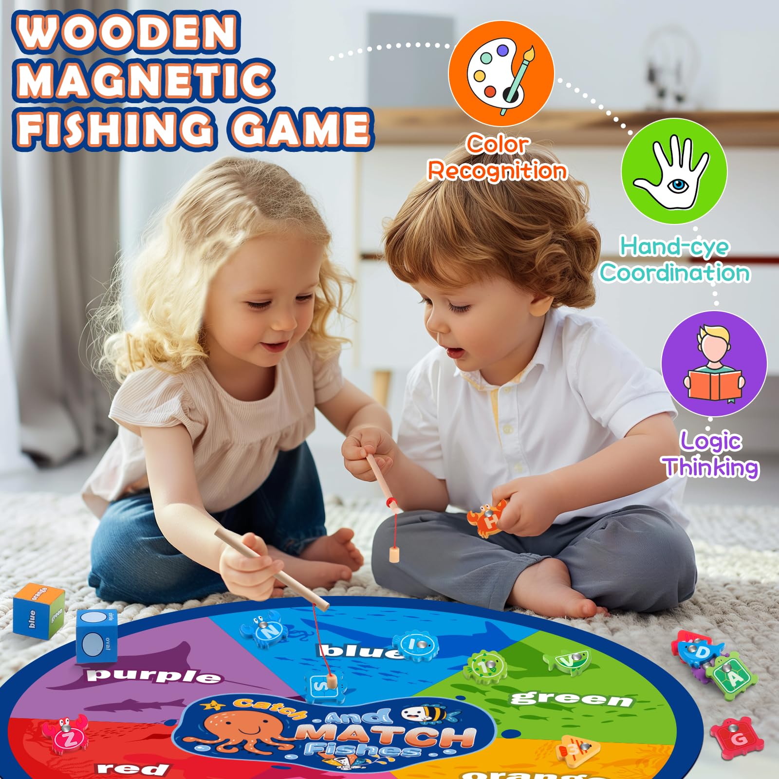 Plunack Alphabet Fishing Game two fishing rods encourage dexterity and concentration during play