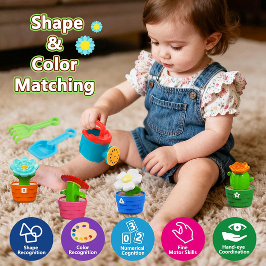 Plunack shovel and rake in action promote sensory play and coordinated movements.