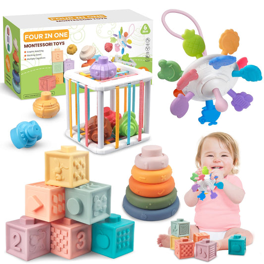 Plunack Montessori 4-in-1 soft stacking blocks for enhanced grasp and spatial awareness