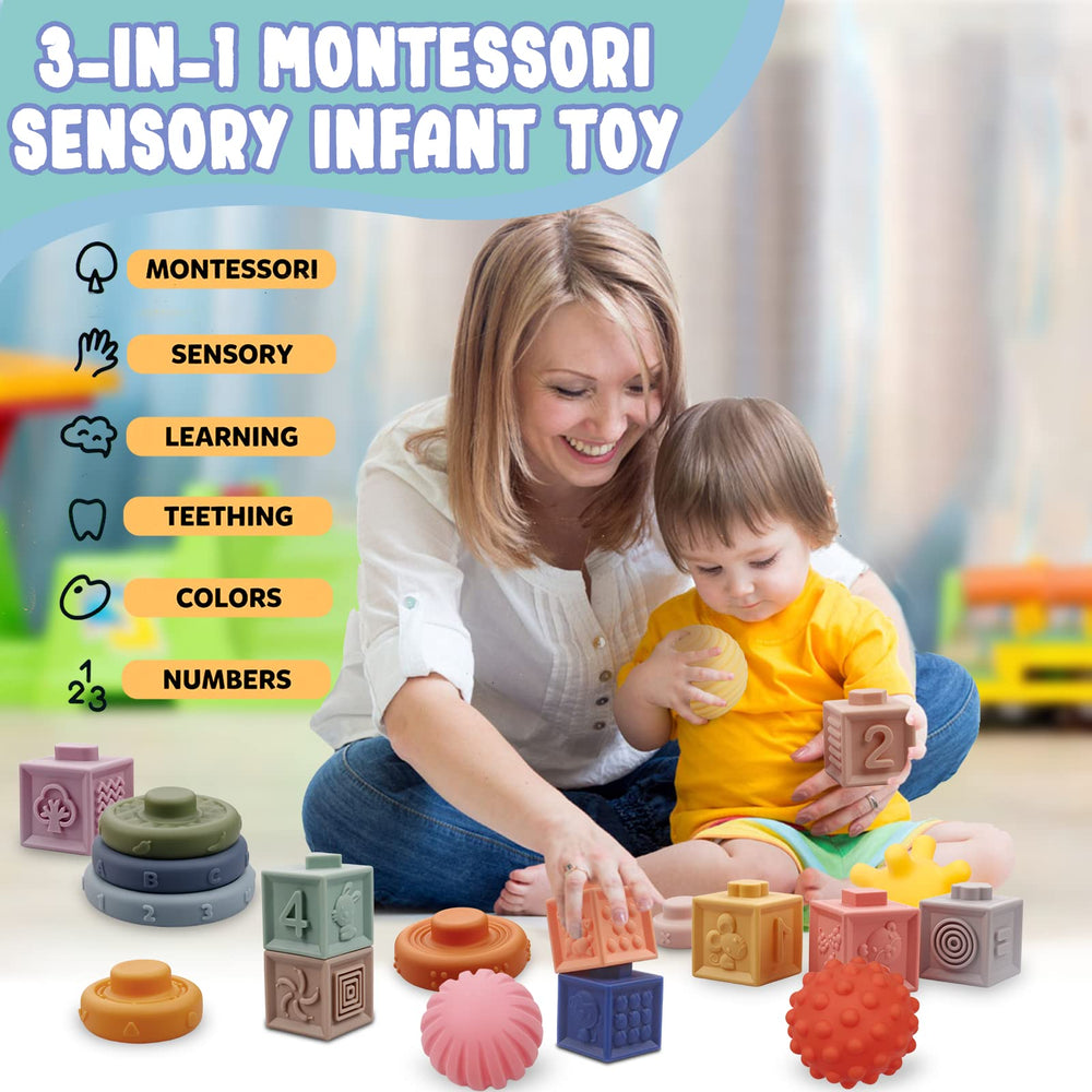 Bright colors on Plunack toys spark sensory play and curiosity.