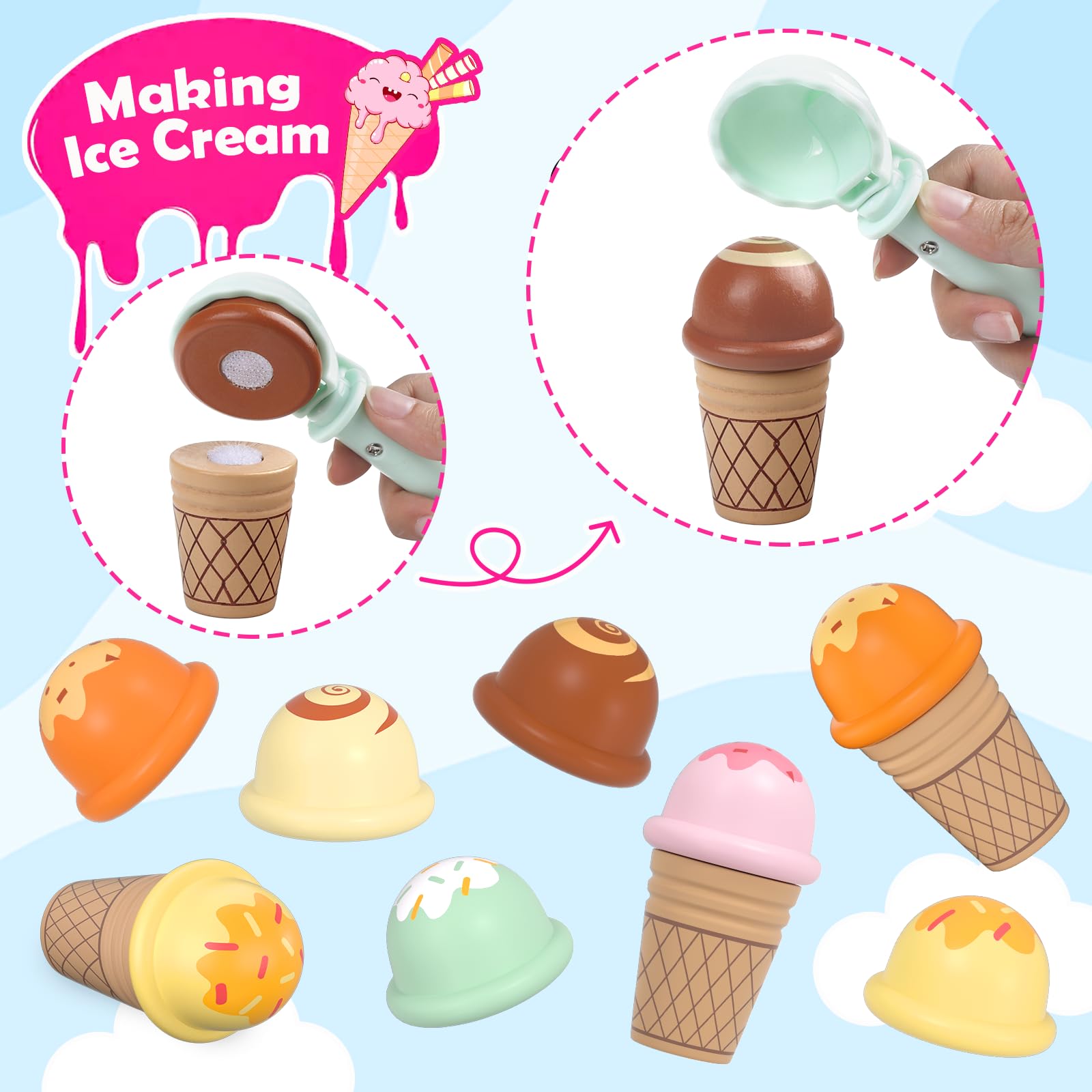 Plunack wooden toppings tray encourages pretend dessert customization.