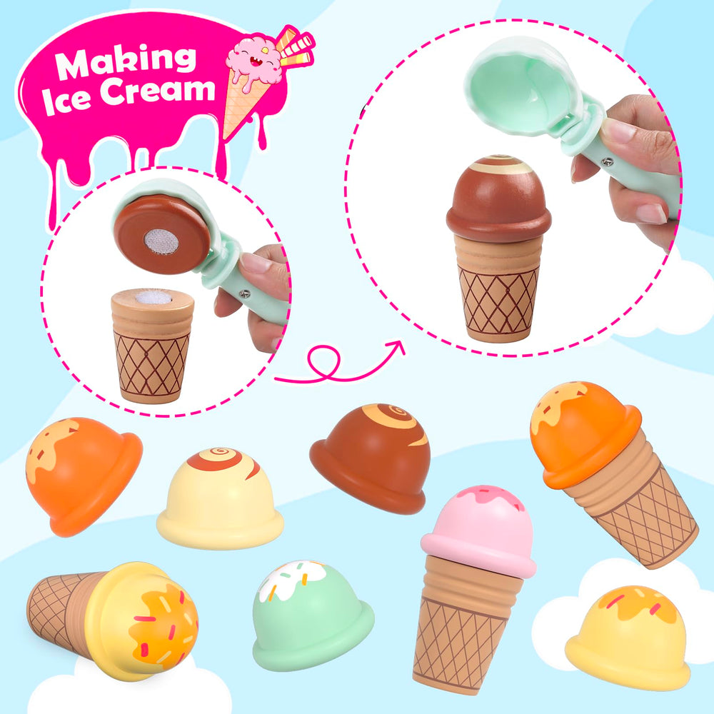 Plunack wooden toppings tray encourages pretend dessert customization.