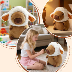 Plupiapio capybara plush in a bedtime snuggle pose for kids