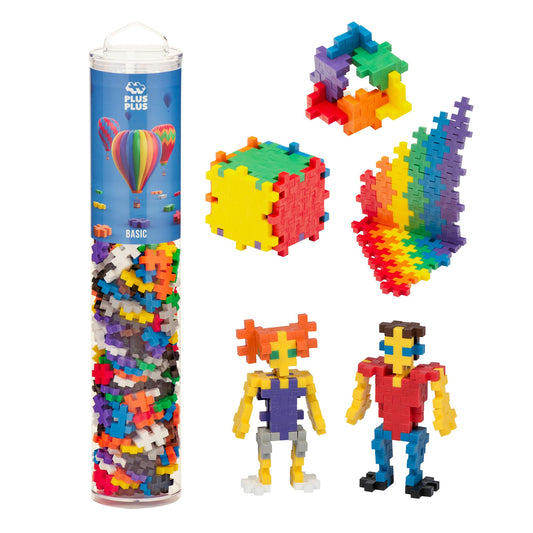 PLUS PLUS 240-piece building tube enables open-ended construction and creative thinking.