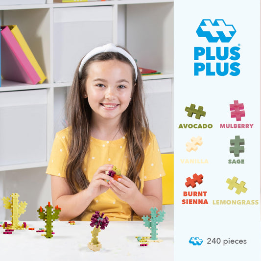 Plus Plus Botanica bricks close-up highlighting interlocking connections for mosaics and 3D builds.