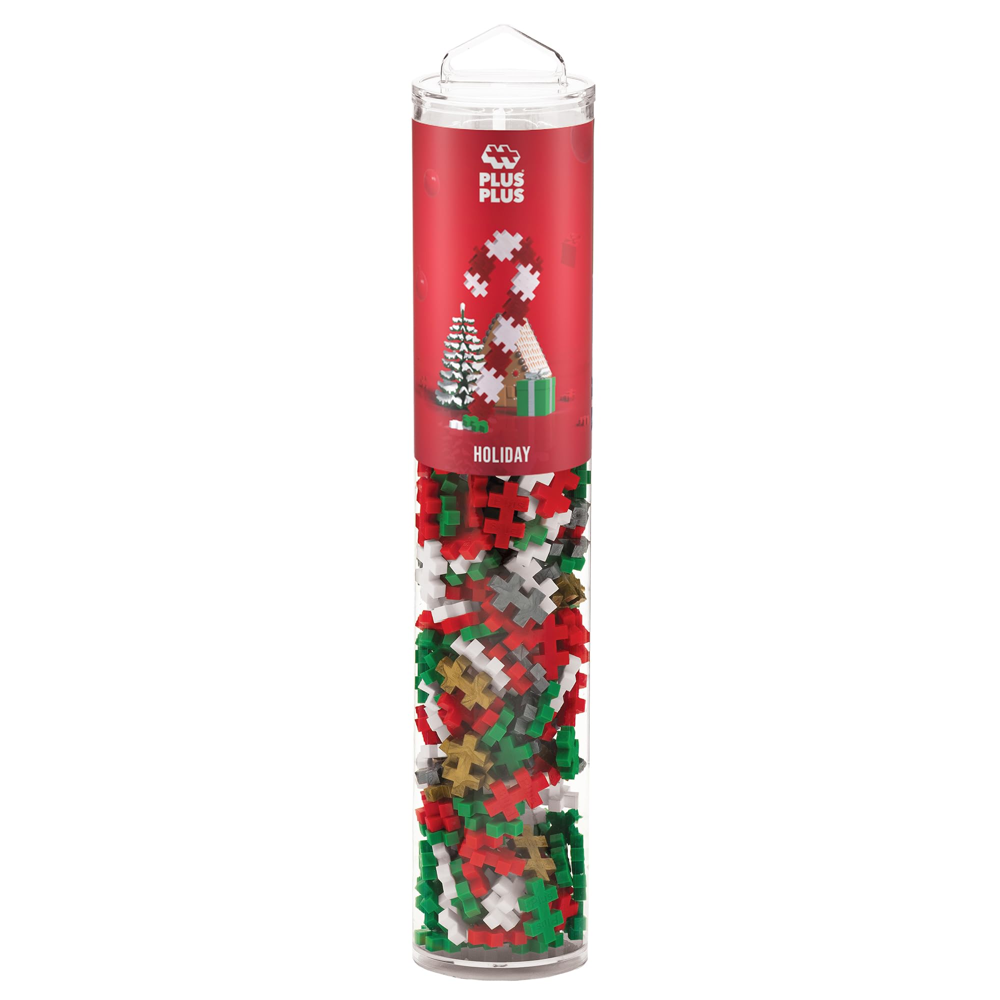 PLUS PLUS festive colors spark vivid builds in red, green, white, gold, and silver.