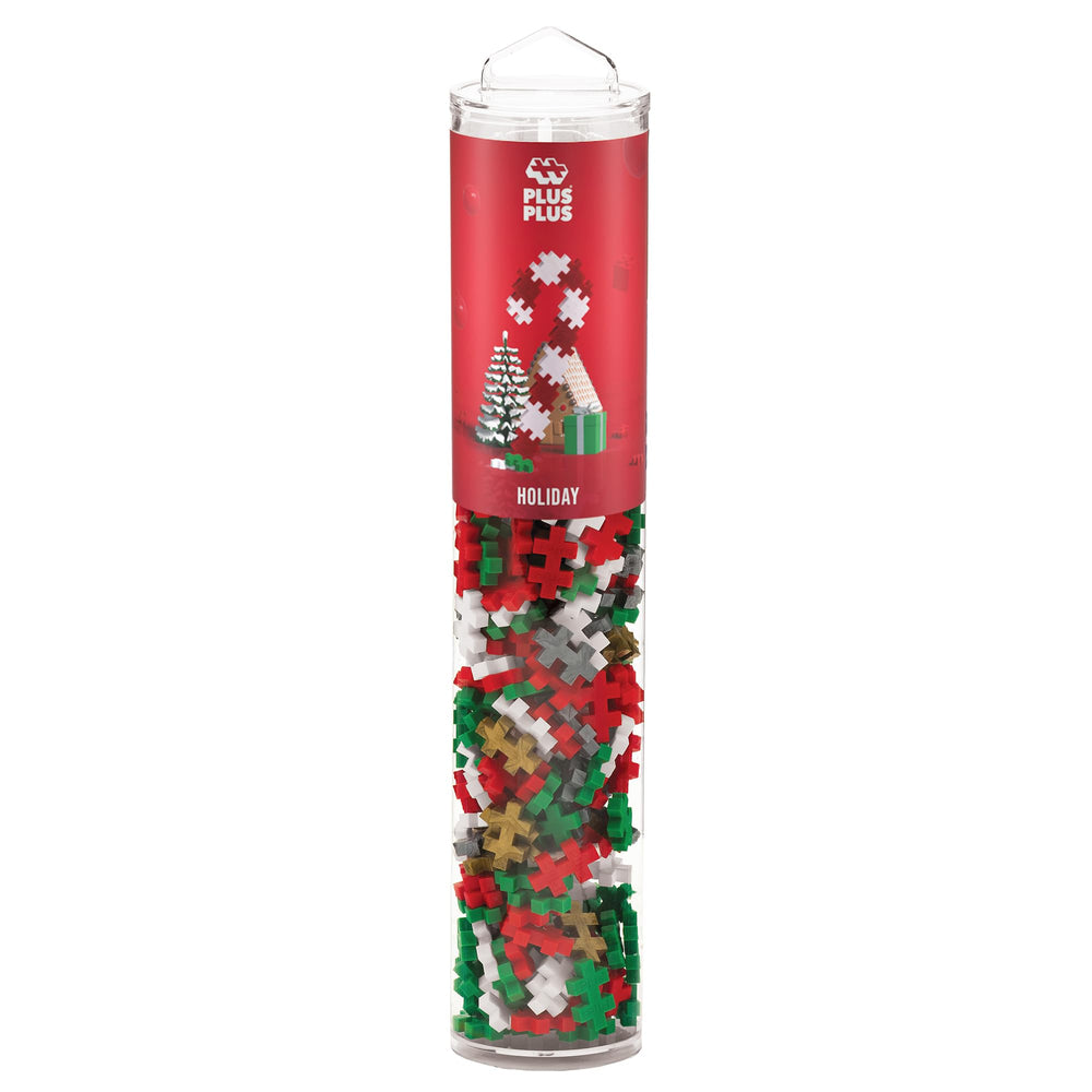 PLUS PLUS festive colors spark vivid builds in red, green, white, gold, and silver.