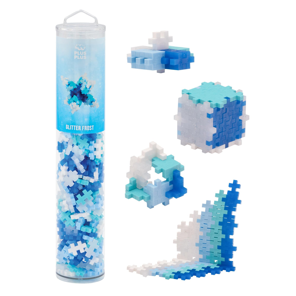 PLUS PLUS Glitter Frost tube with interlocking bricks for creative, open-ended play