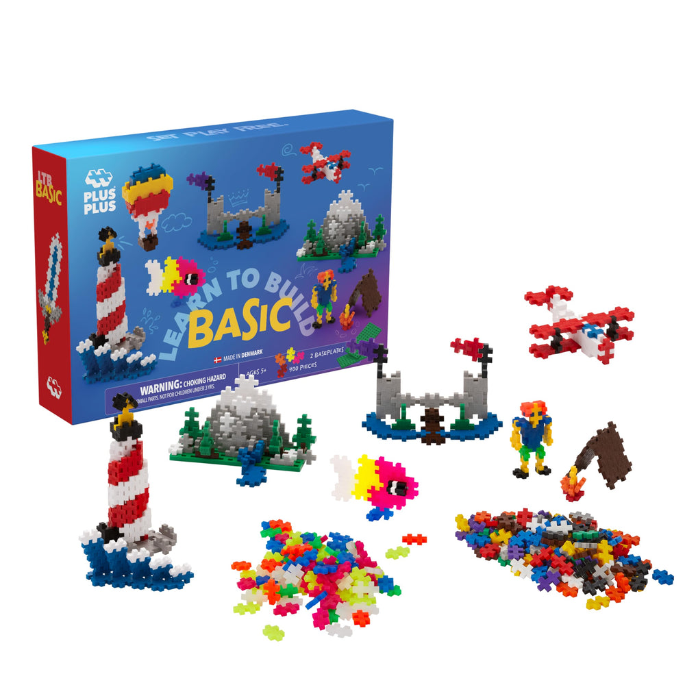 Plus Plus Learn to Build Set with 400 bricks for colorful, screen-free play.