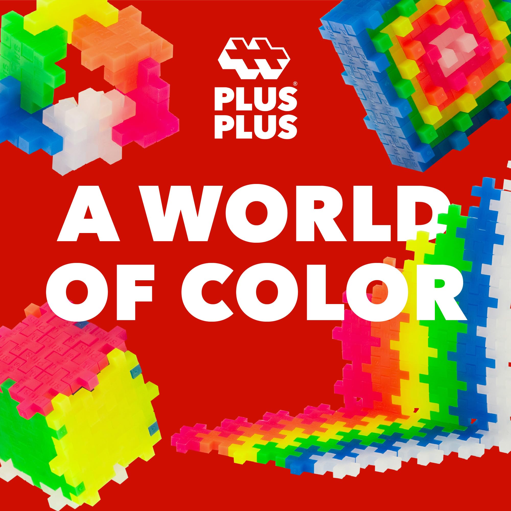 Plus-Plus Neon 3D stack builds a colorful tower.