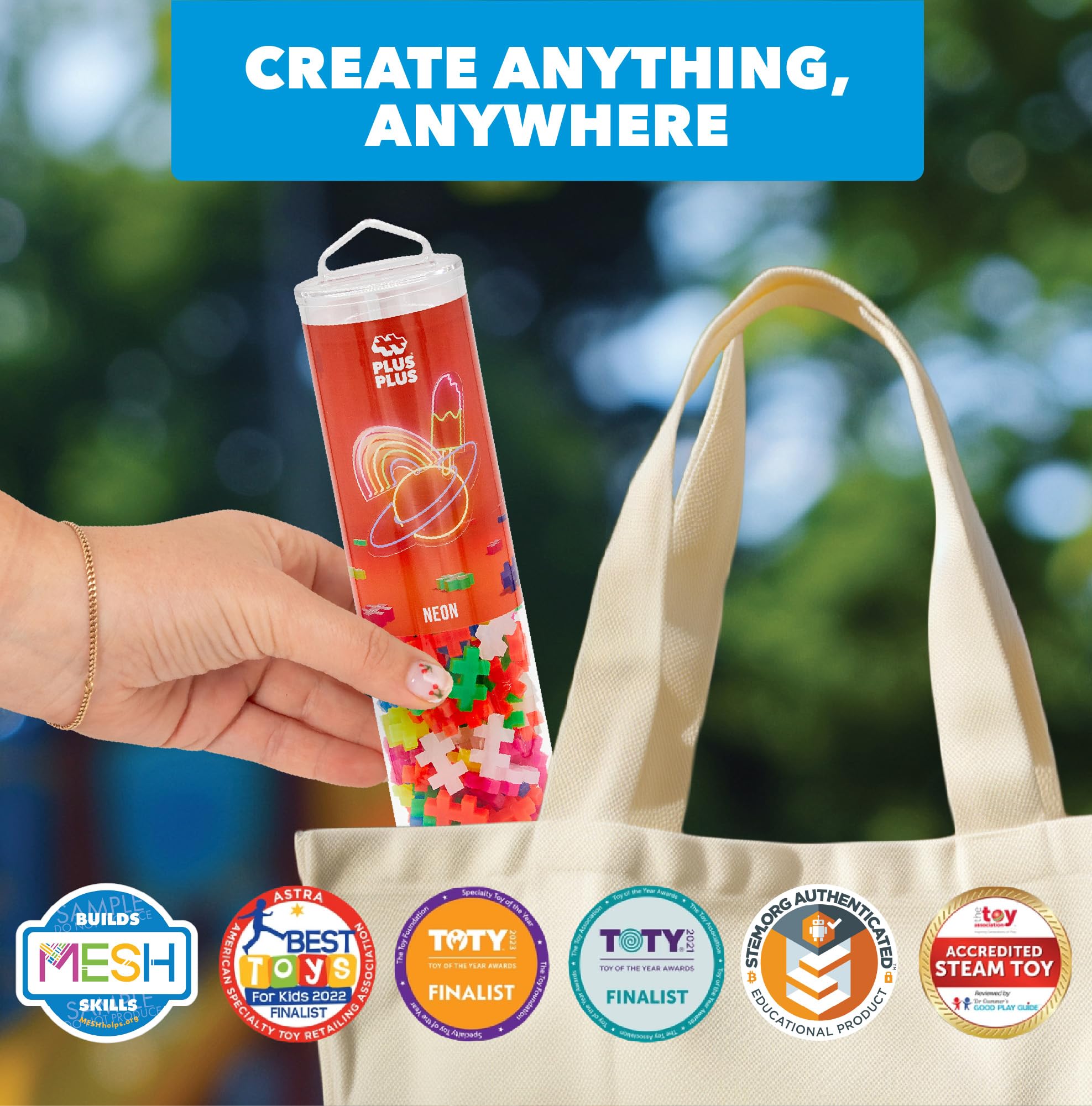 Plus-Plus Neon travel kit ready for car rides and outings.