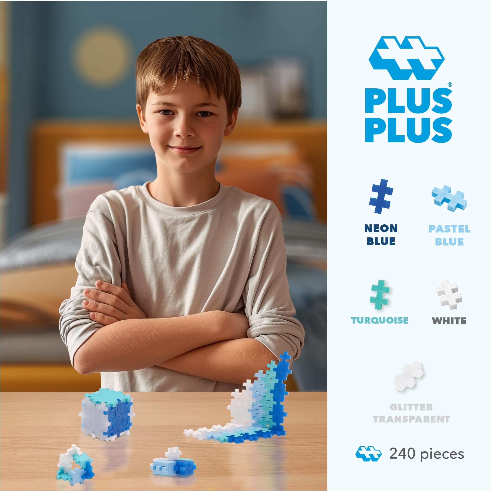 PLUS PLUS pieces connect to create mosaics and 3D structures for imaginative building