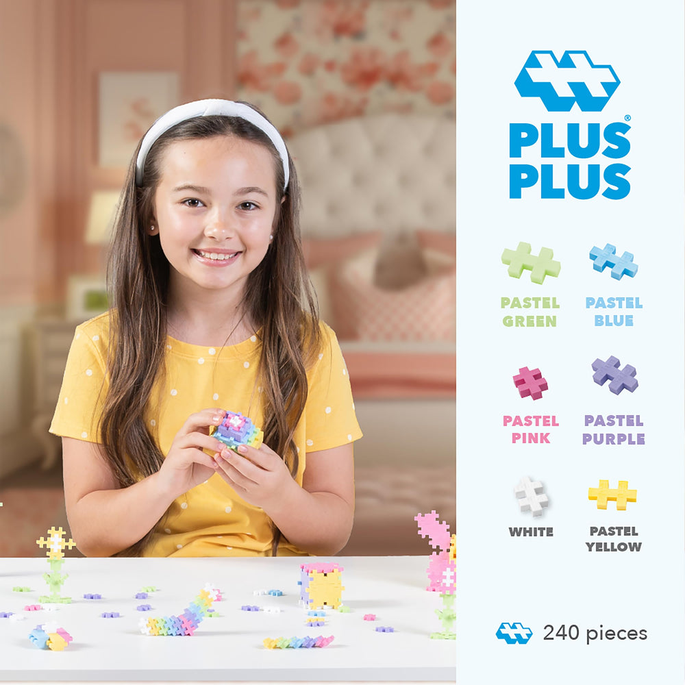 Plus Plus open-ended creative builds showcase versatile pieces for 3D shapes and mosaics.