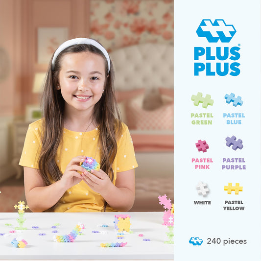 Plus Plus open-ended creative builds showcase versatile pieces for 3D shapes and mosaics.
