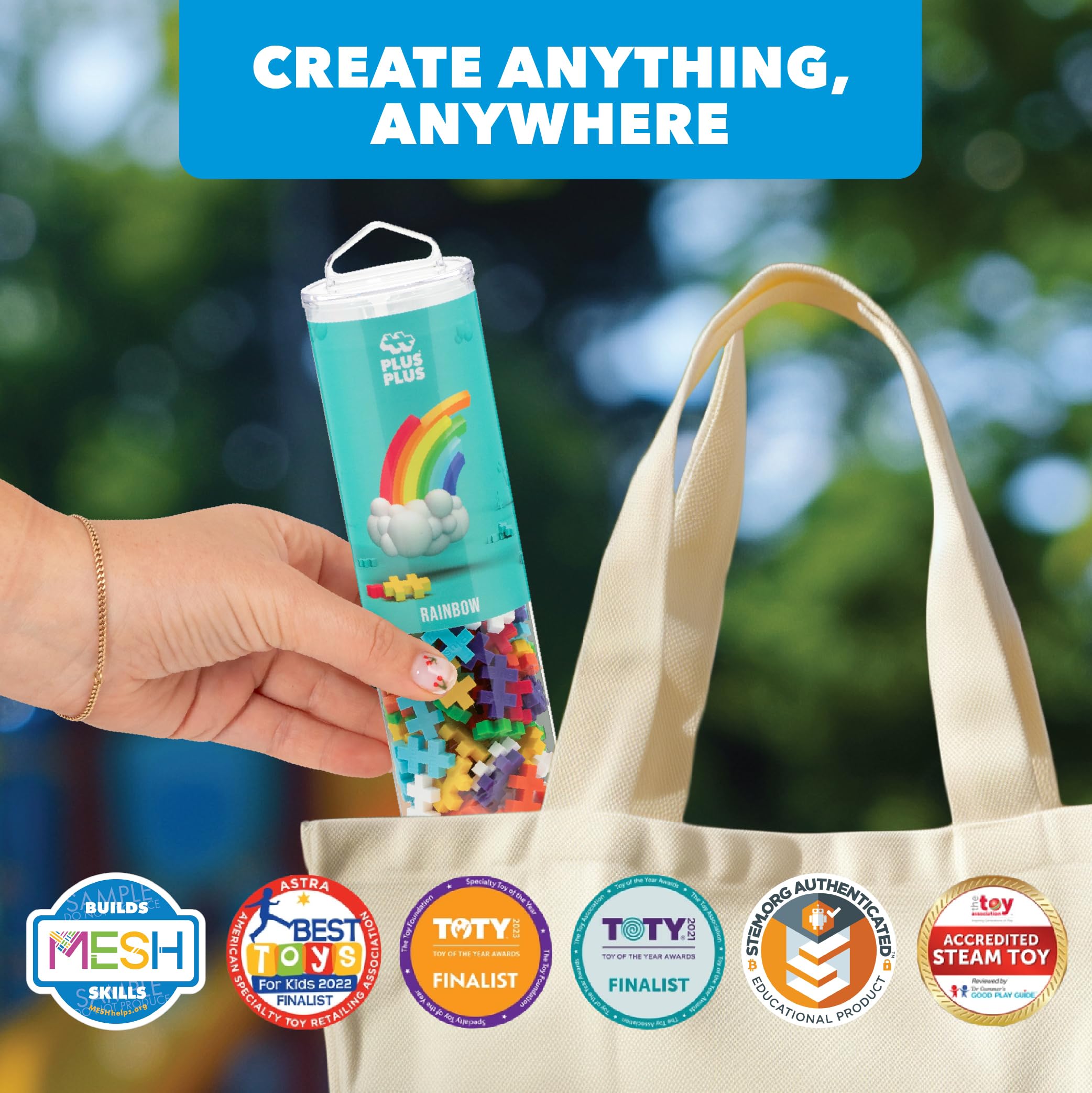 Travel-friendly PLUS PLUS tube for learning anywhere.