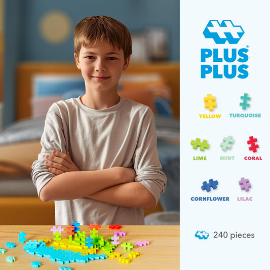 PLUS PLUS tropical mix blocks enable easy linking for vibrant mosaics and 3D builds.