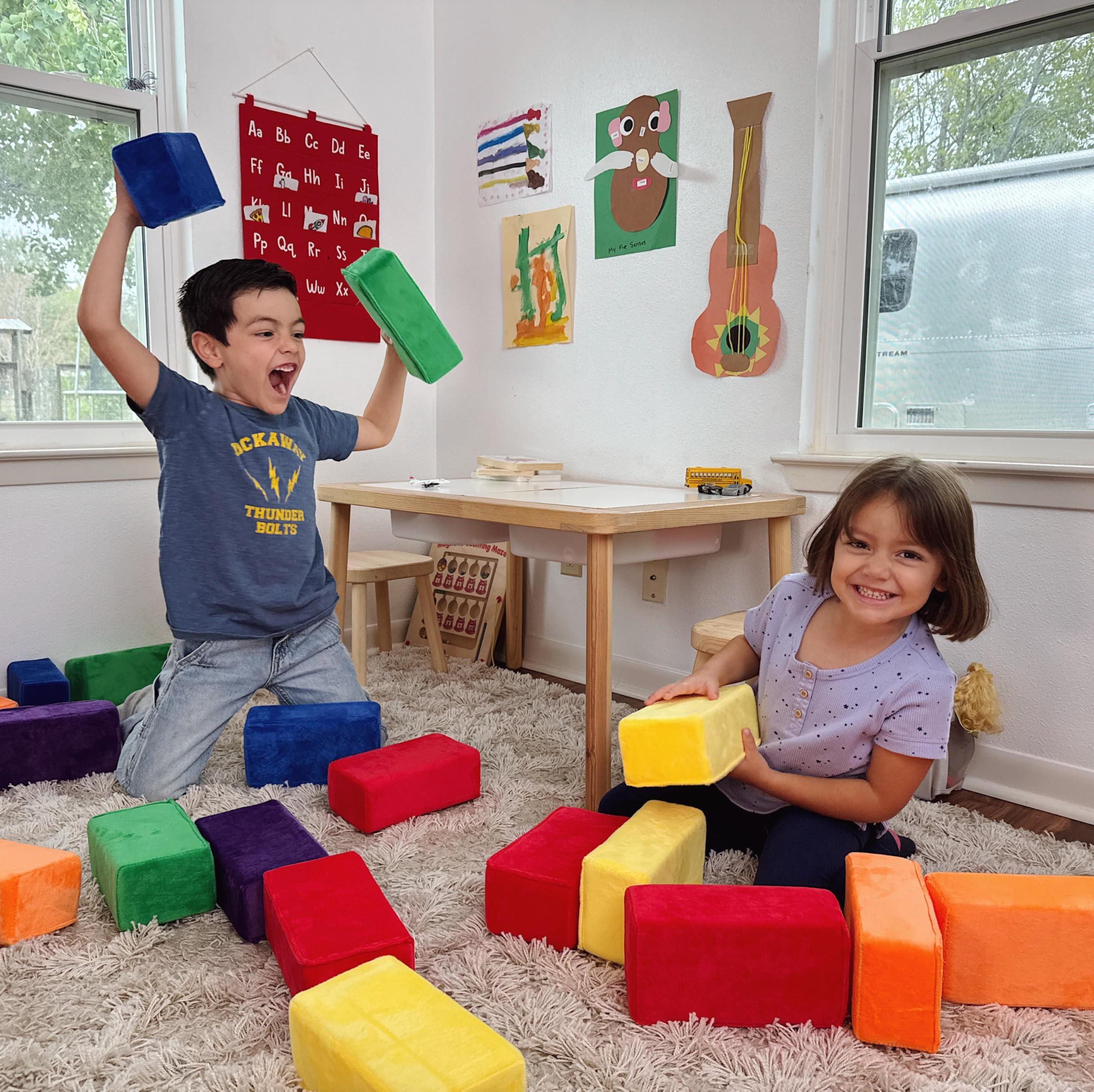 Plush Blocks classic colors rainbow pack supports color-name learning