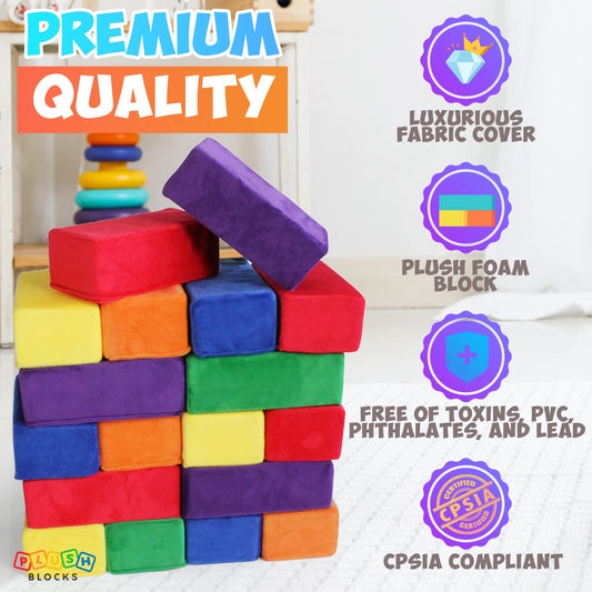 Plush Blocks soft fabric cover closeup shows plush texture for cozy, safe play