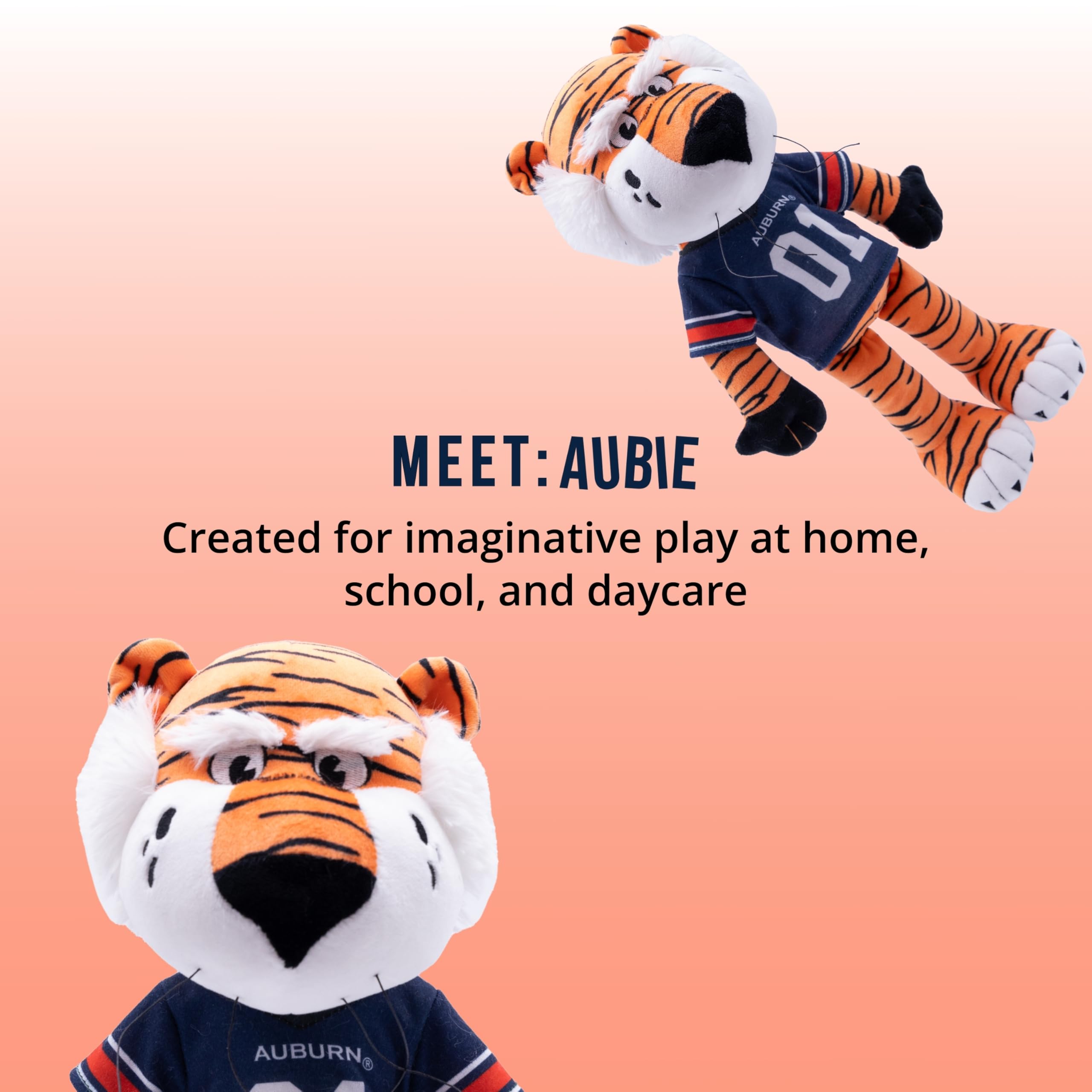 Plushible Aubie 14-inch back view emphasizes poseable, display-worthy mascot decor.
