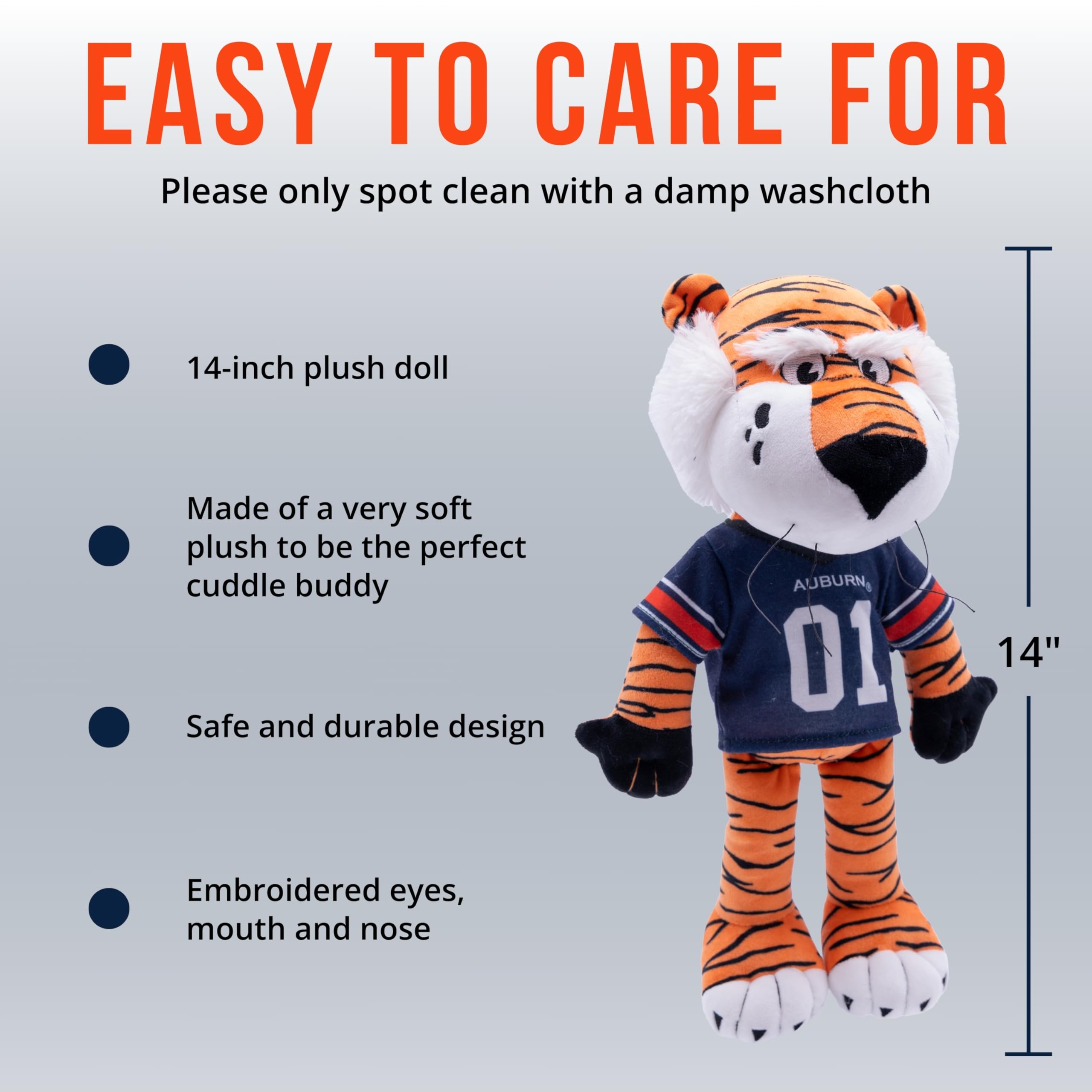 Plushible Aubie 14-inch embroidered-details close-up for collector appeal.