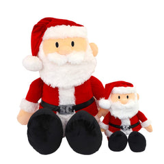 PLUSHIBLE Santa plush seated 12-inch, cozy holiday decor for shelves and mantels.