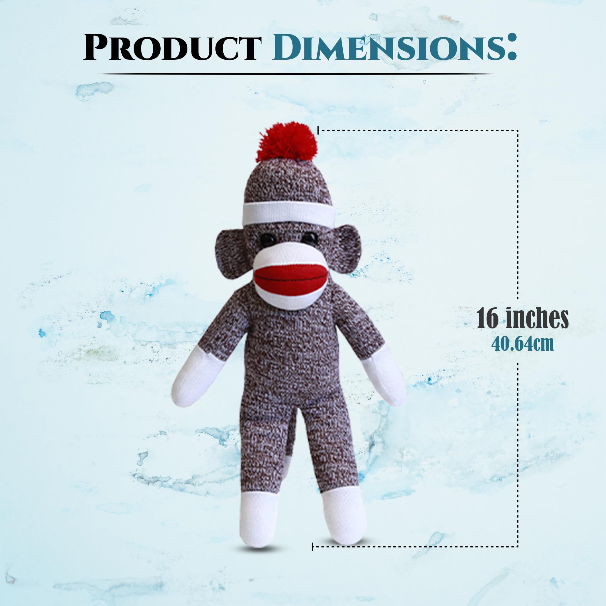 Plushland Sock Monkey embroidered eyes and mouth provide classic charm and safety.