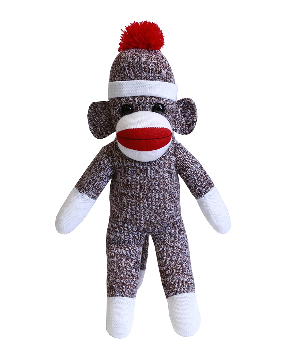 Plushland Sock Monkey 16in brown with soft knitted texture for cuddling.