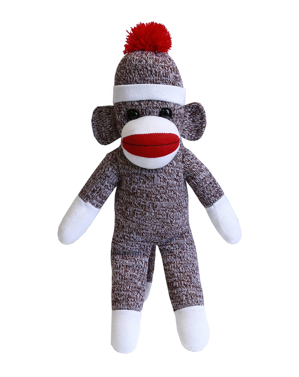 Plushland Sock Monkey 16in brown with soft knitted texture for cuddling.