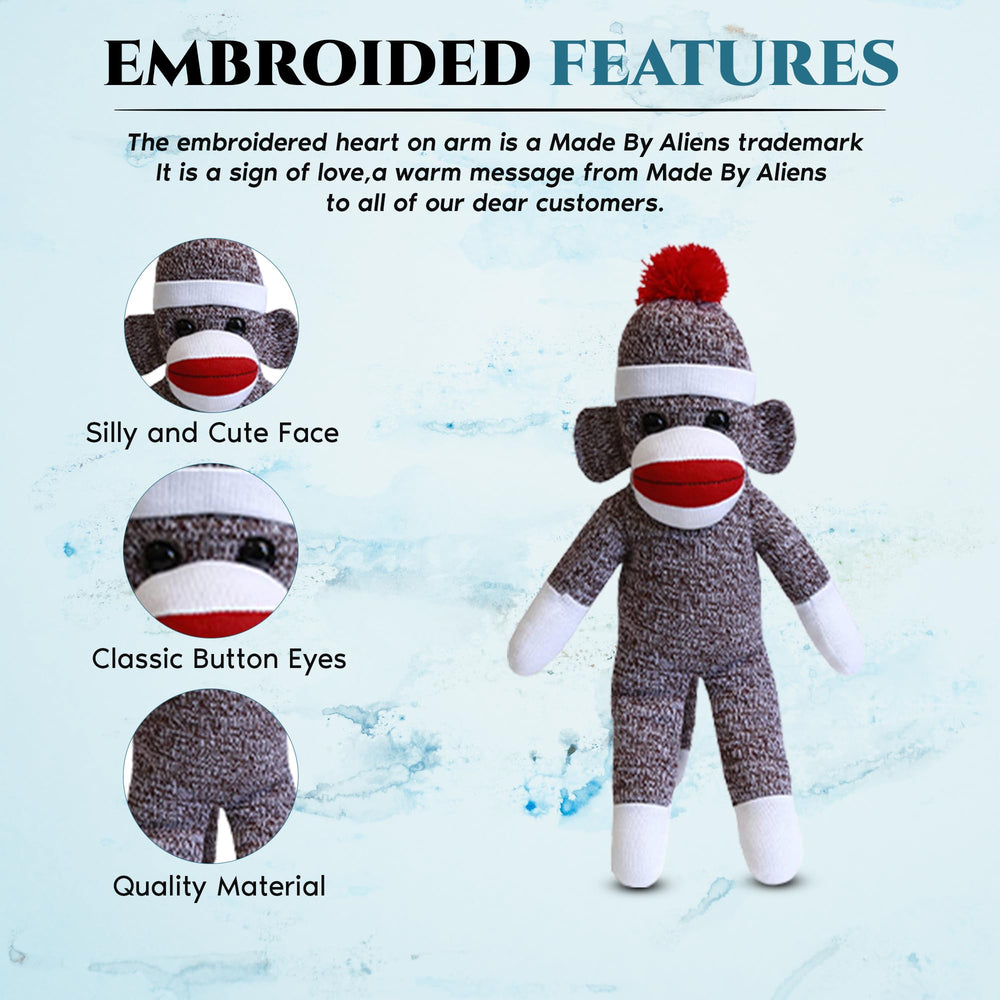 Plushland Sock Monkey soft knit material delivers cozy, relaxing snuggle sessions.