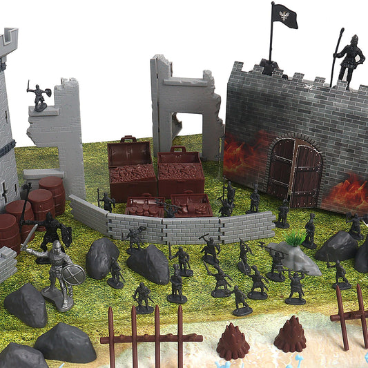 Plustopoy knight figures in silver and black for interactive role-play