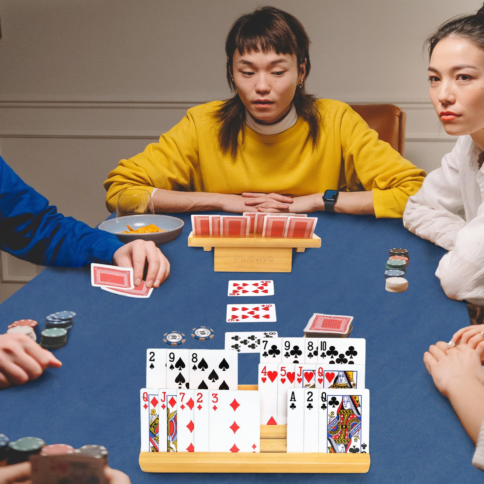 Plusvivo set of 4 card holders in packaging for durable game organization.