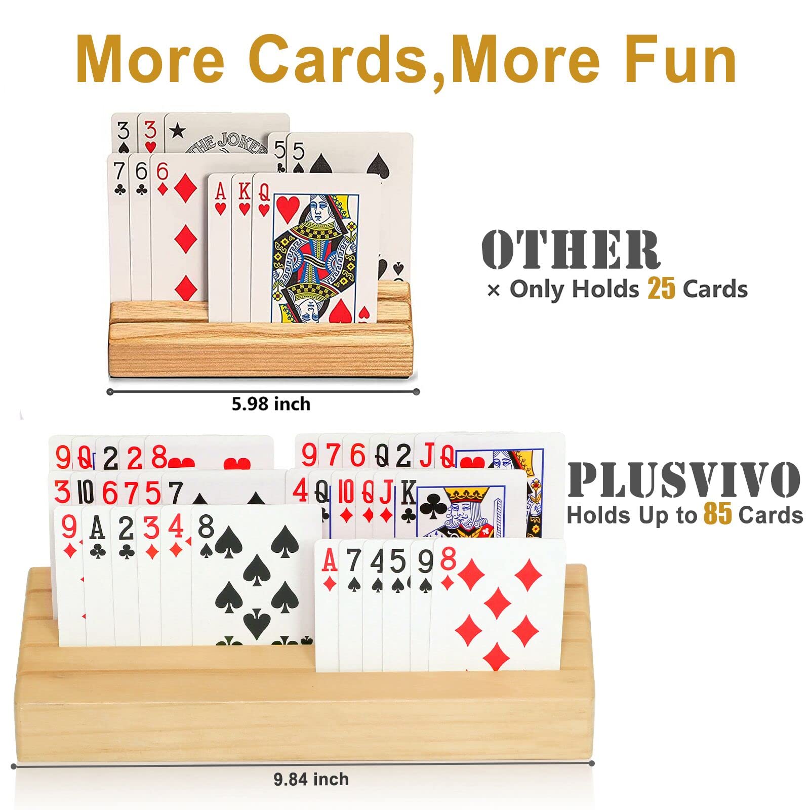 plusvivo card holder wooden side view highlights slim profile for compact table play.
