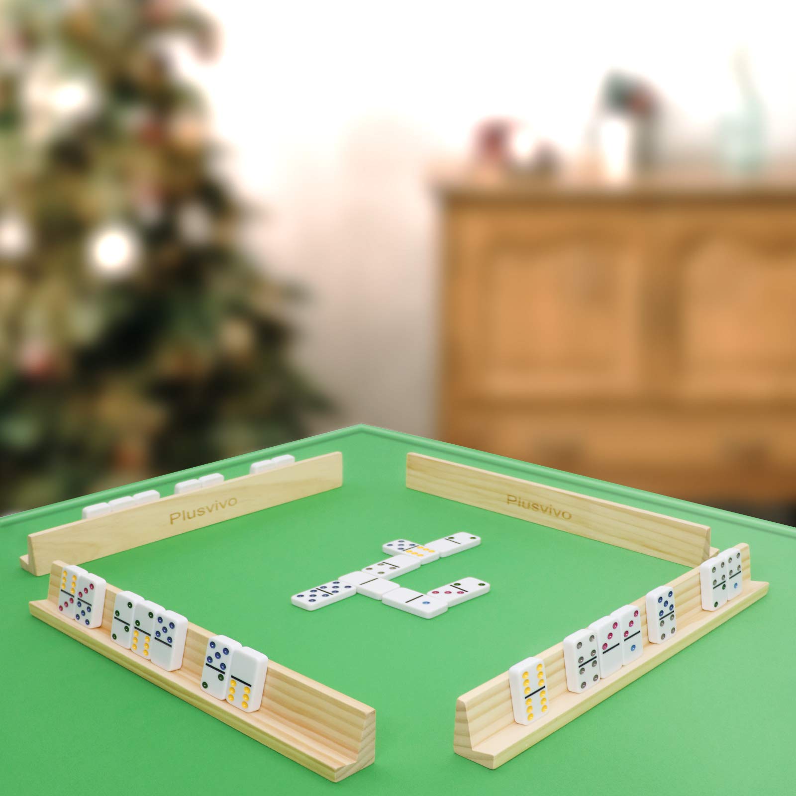Plusvivo multi-player domino game setup for Mexican Train and Chicken Foot.