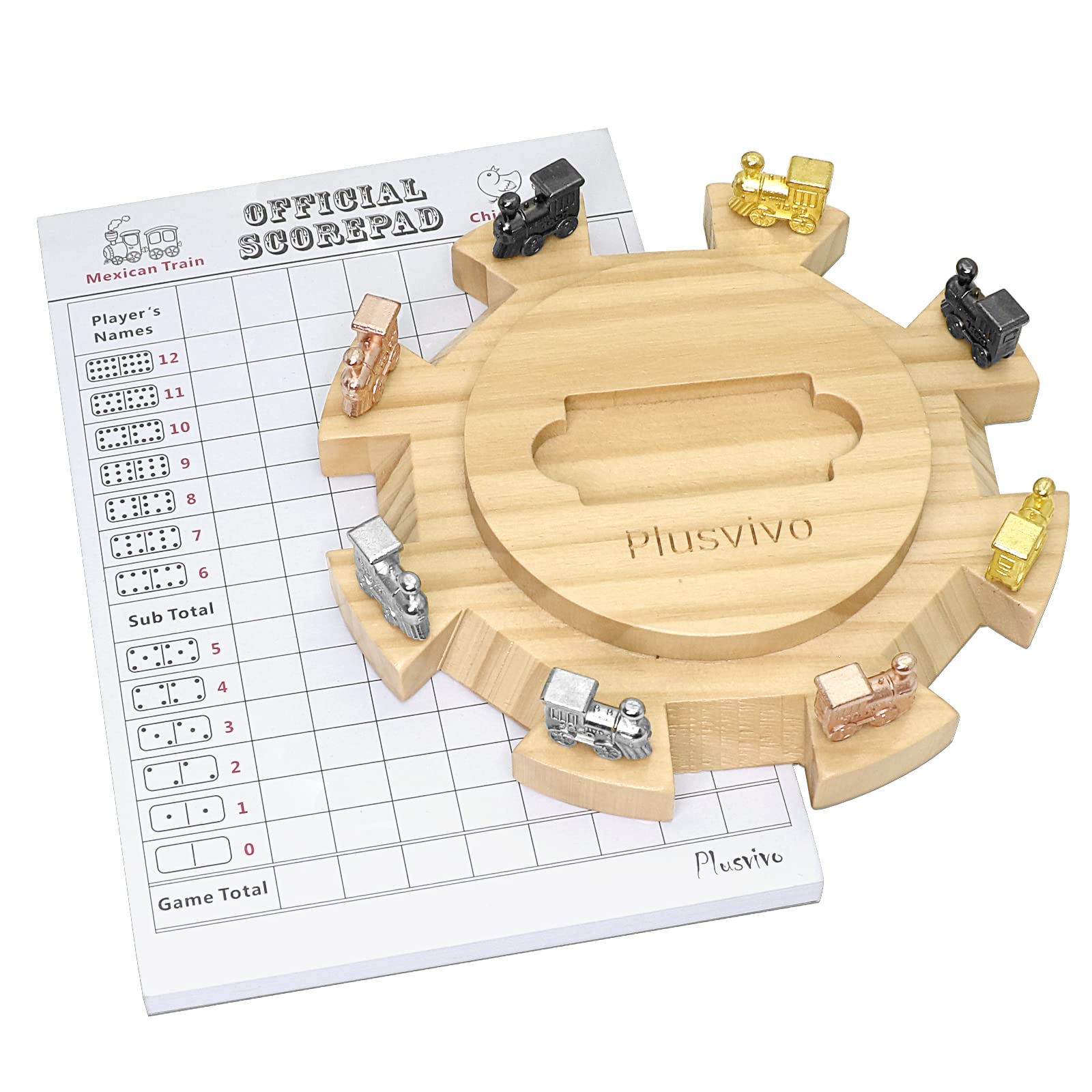 Plusvivo pine wooden Mexican Train hub, durable centerpiece for eight players