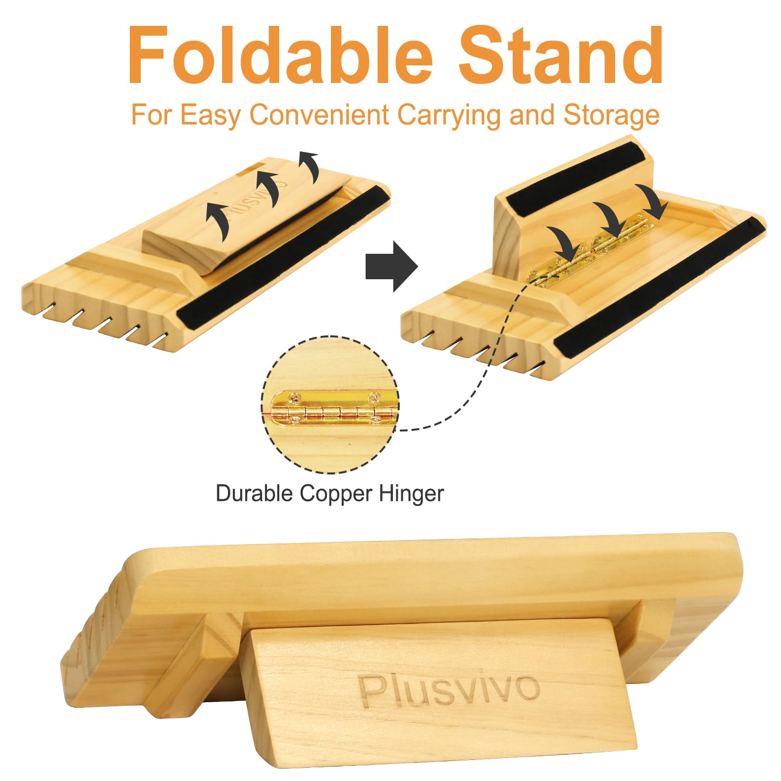 Plusvivo wooden card holder with five slots closeup for easy card access.