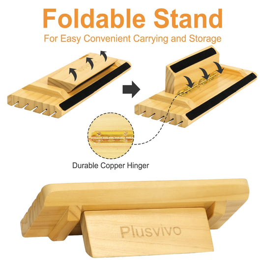 Plusvivo wooden card holder with five slots closeup for easy card access.