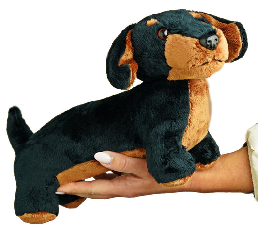 PMS Sausage Dachshund Plush Toy full-body cuddly dachshund for comforting hugs.