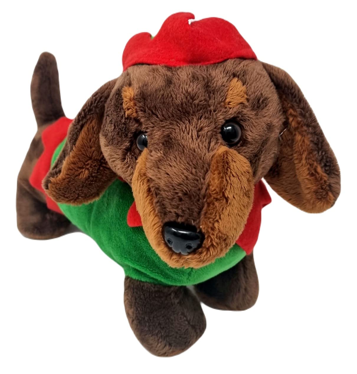 PMS Weiner Dog in elf-costume plush, soft fabric for cozy gift moments