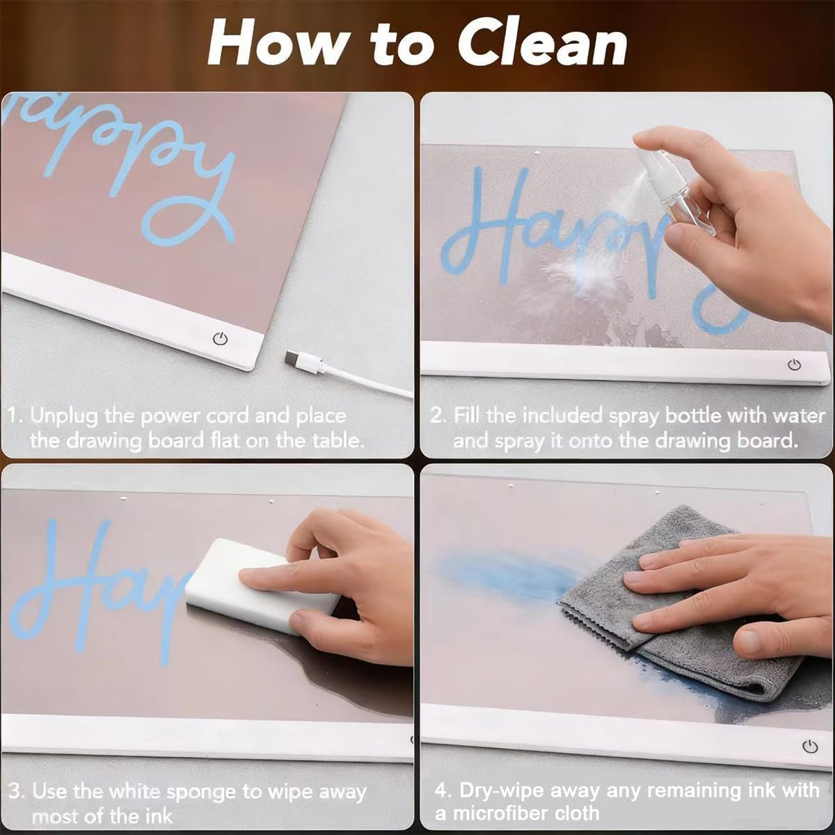 POBFF GlowWrite Pro markers and cleaning supplies for easy setup and upkeep
