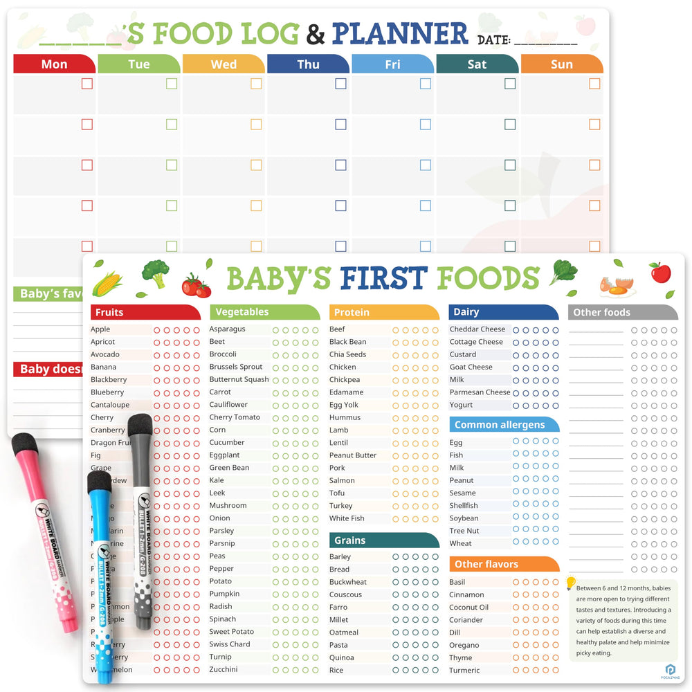 POCAZONE baby first foods tracker magnets on fridge for easy meal logging
