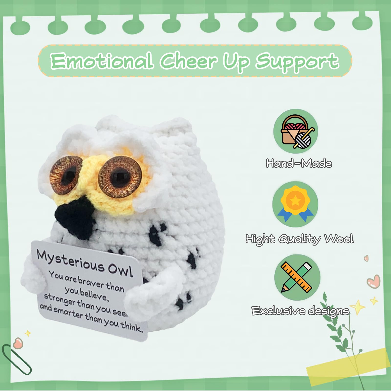 PoccroToys crochet white owl plush adds bright decor and steady encouragement.