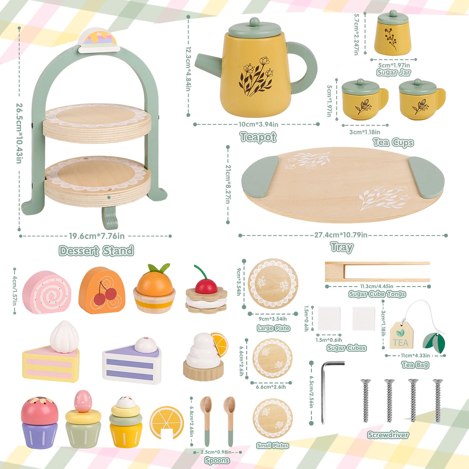 Podeddju wooden tea set teapot with lid encourages light pouring play and role-play.