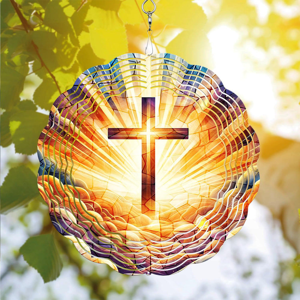 PODMemory cross wind spinner hanging outdoors adds color to your garden decor