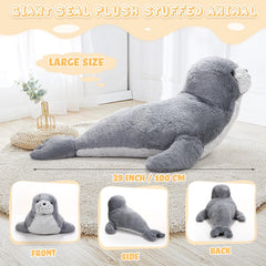 Poen giant seal grey pillow-like plush offers comforting seating and decor