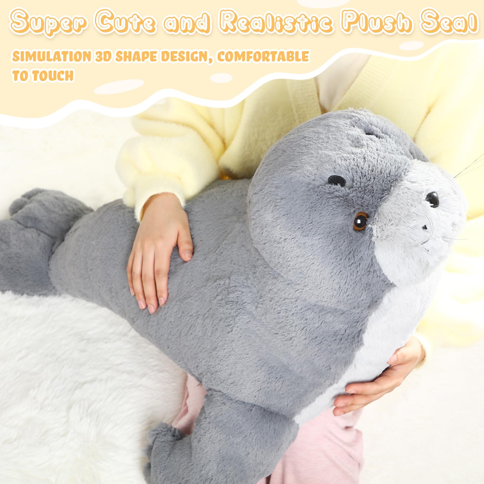 Poen giant seal soft fabric cuddle toy ideal for naps and bedtime