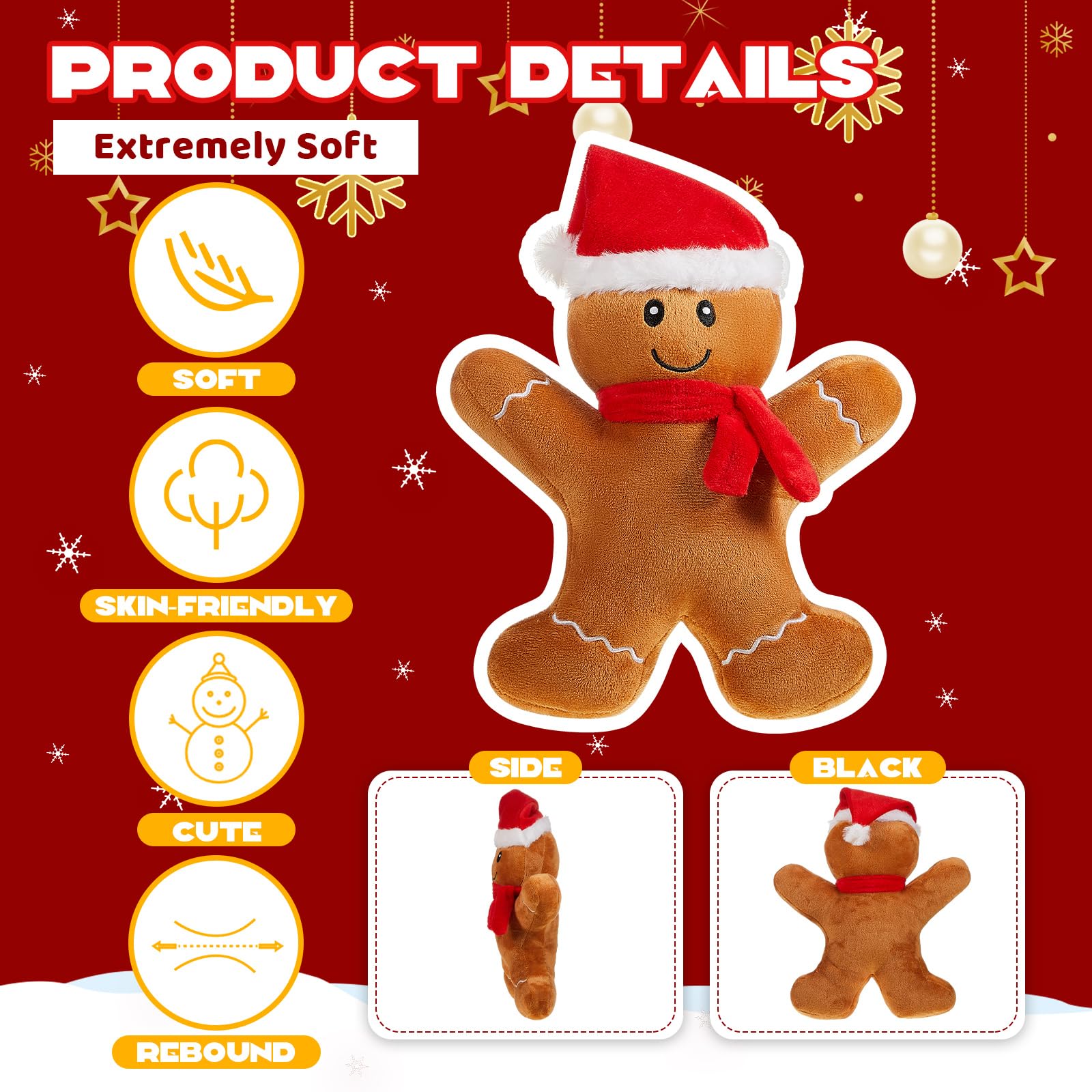 Poen gingerbread man pillow soft plush material emphasizes cozy hugs