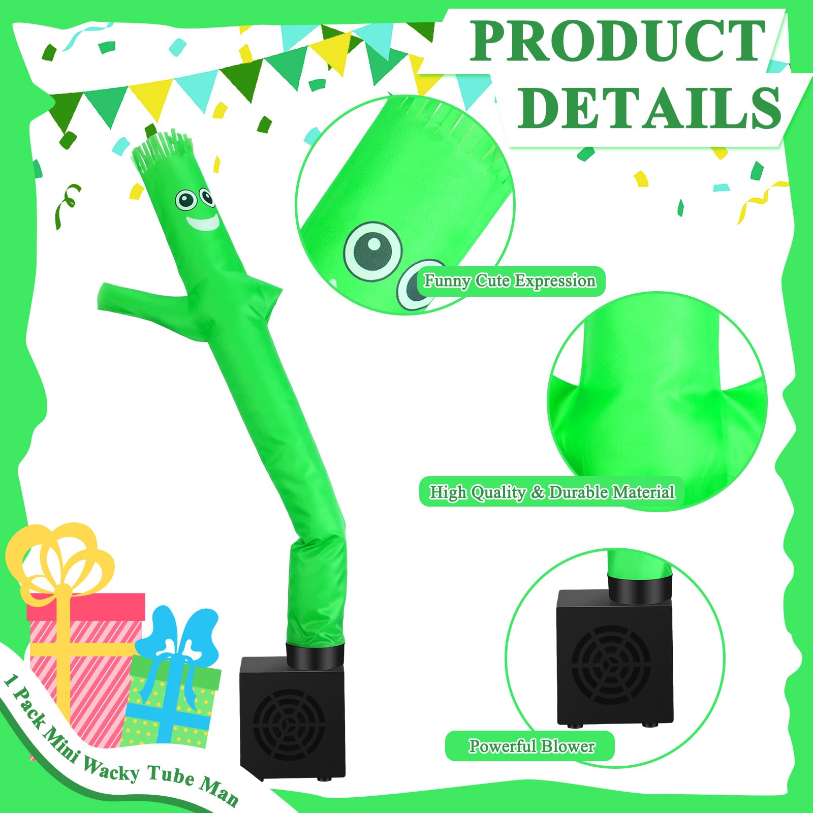 Poen mini inflatable tube man facial expression close-up green adds playful vibe