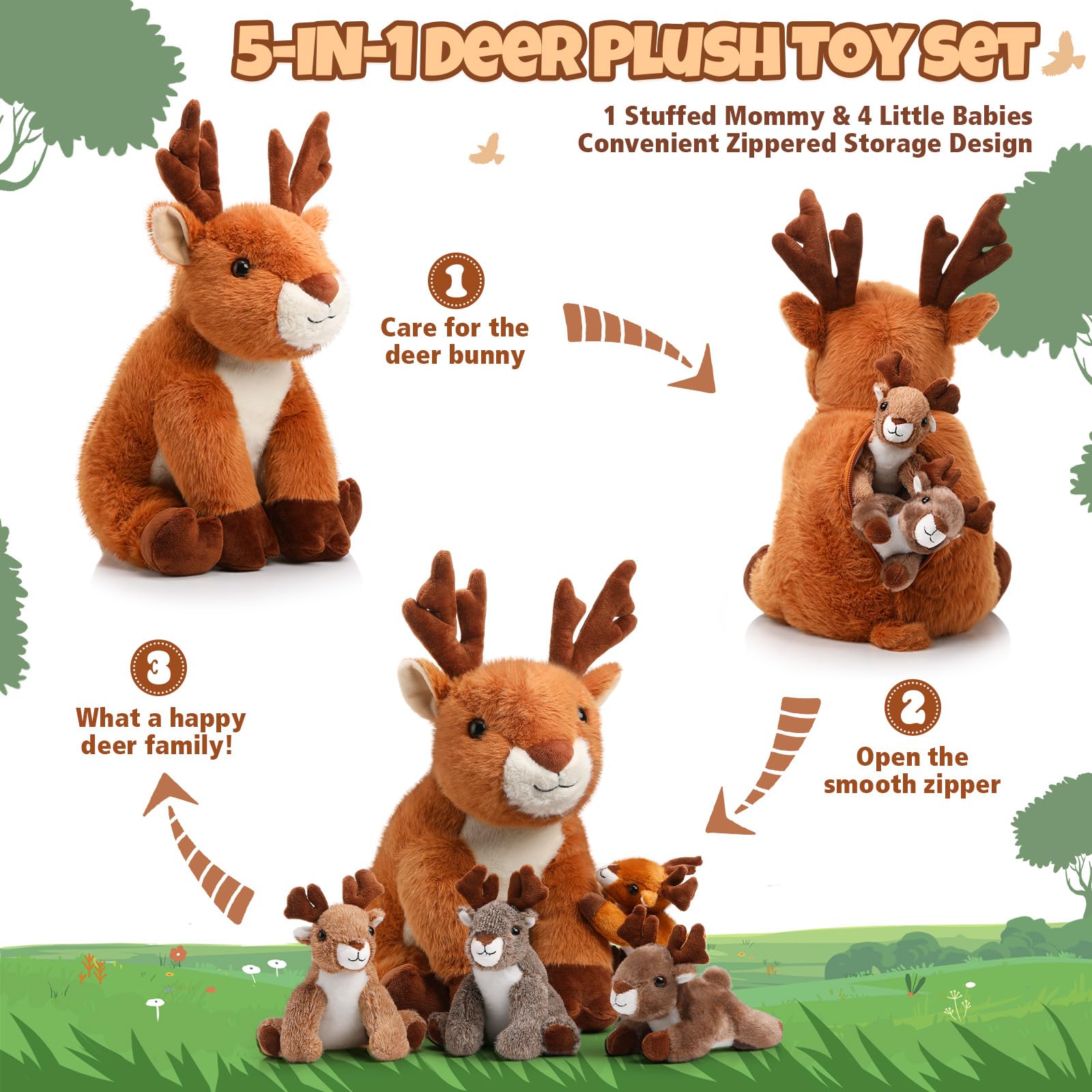 Poen plush deer fawn brown, 12 cm, cozy storytelling pal.